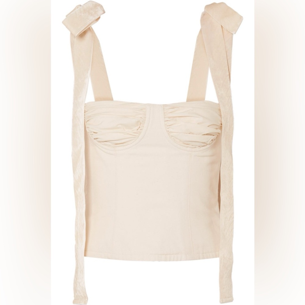 Orseund Iris Velvet-Trimmed Cotton Canvas Bustier Top